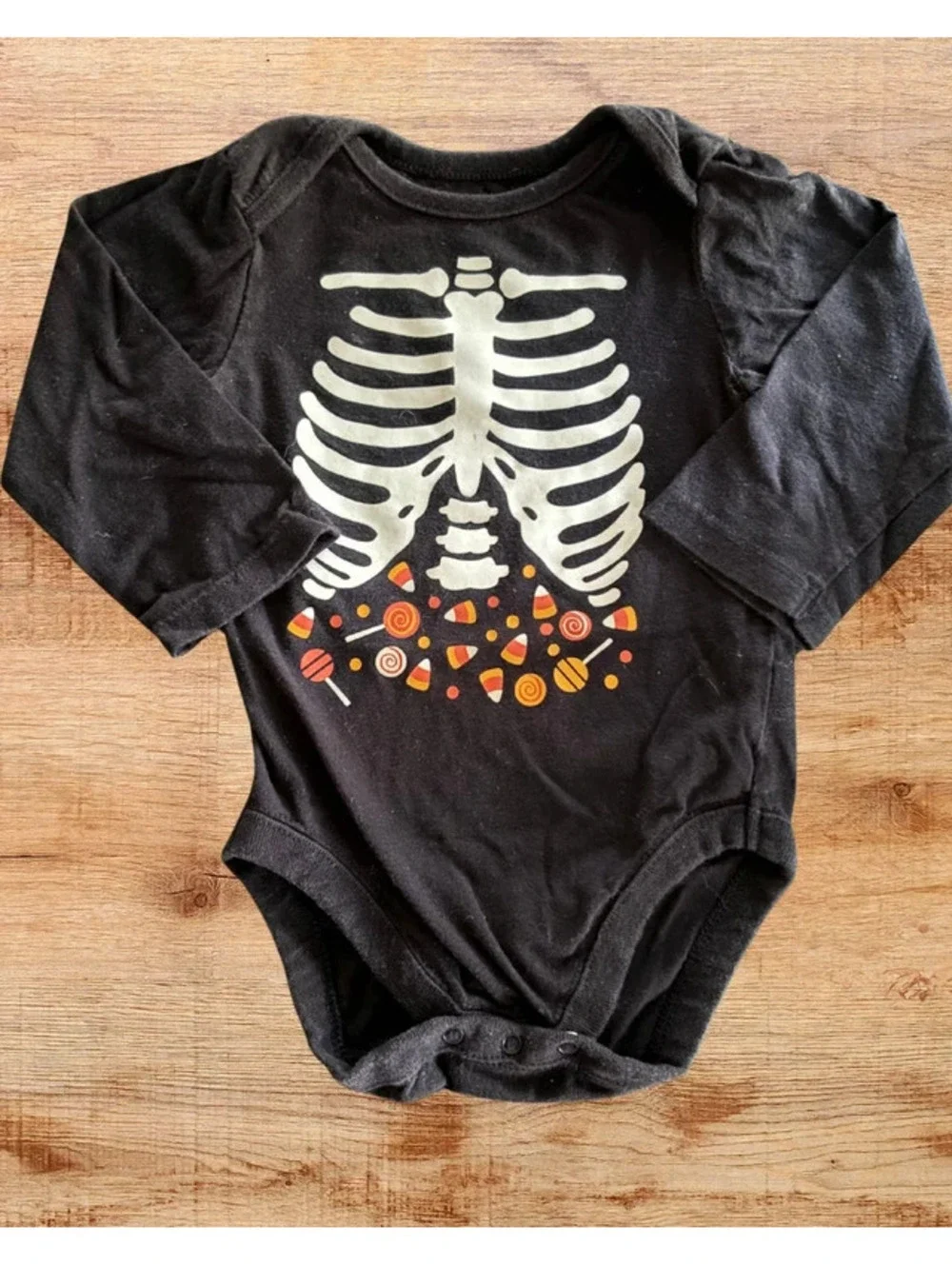 The Children's Place 6-9M Skeleton Halloween Bodysuit Black